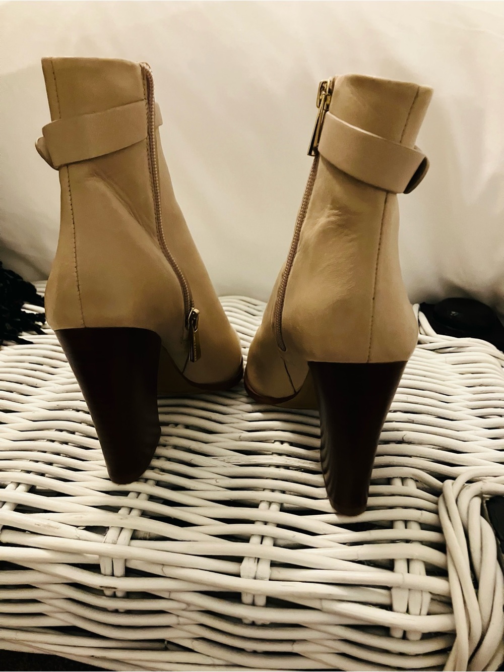 Vince Camuto Taupe Leather Ankle Boots with Block Heel - Picture 3 of 8